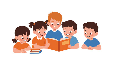 Group of children enjoying storytime together in a vector illustration design for educational materials