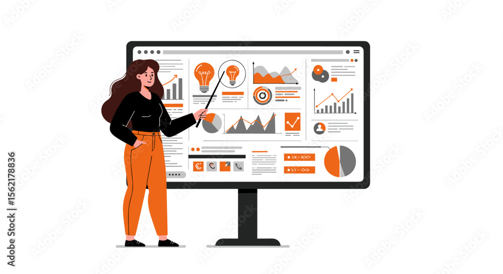 Poster business analytics presentation vector illustration featuring data and graphs for strategy design