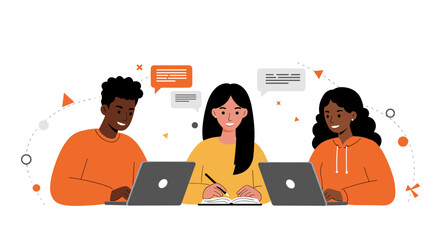 Collaborative study session vector illustration for online learning and education design