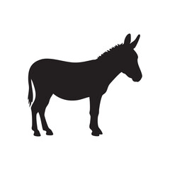 Fototapeta premium Black silhouette of a donkey standing profile view isolated on white background silhouette