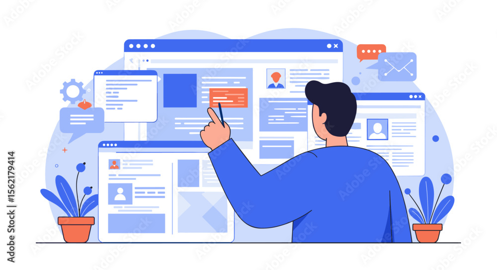 Poster flat style business dashboard vector illustration for web design and data analysis