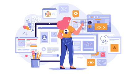 Web development and design concept vector illustration with ui elements in flat style for digital projects