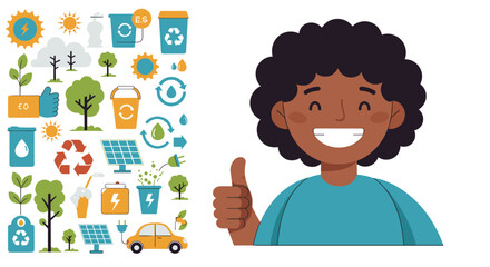 Eco-friendly practices and clean energy vector illustration for environmental awareness and education