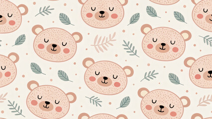 Fototapeta premium Blushing Bear Seamless Pattern for Kids and Packaging 