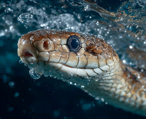 Fototapeta premium snake in water A close-up shot of a snake swimming underwater