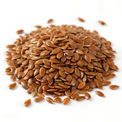 Healthy Flaxseed Pile Rich in Omega 3 on White Background