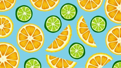 Seamless pattern of orange and lime slices