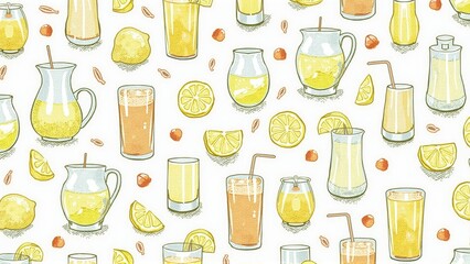 Seamless pattern of lemonade and citrus fruits