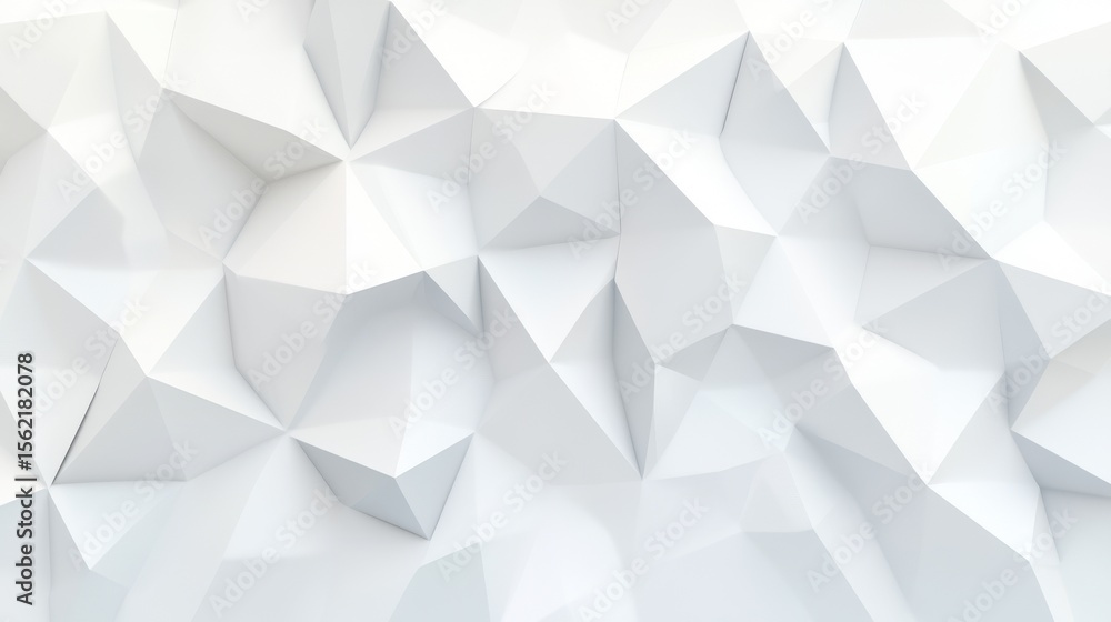 Poster white low poly background with soft gradients and polygonal 3D surface, perfect for modern design and tech-inspired visual themes.