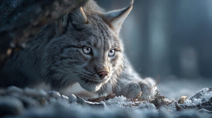 Obraz premium Beautiful Lynx in Winter Landscape, Snowy Environment, Wildlife Scene