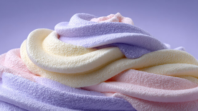 Fluffy pastel cloud slime being crushed with soft fluffy texture in close up macro view