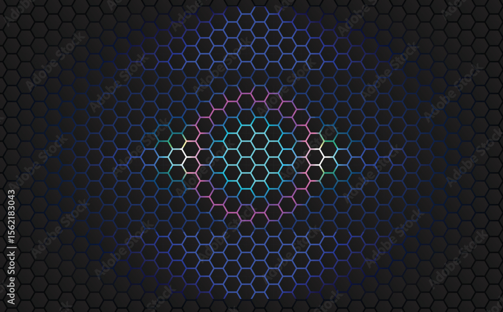 Poster abstract hexagonal honeycomb background with seamless geometric pattern, digital mesh texture, molec