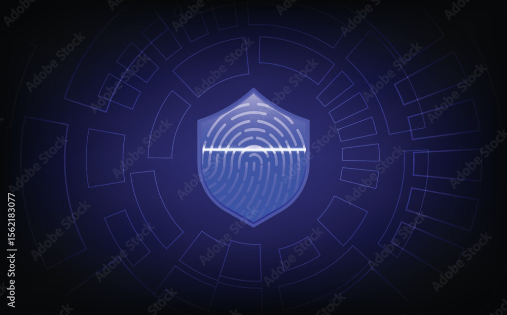 Poster futuristic digital lock system with fingerprint authentication, biometric security access, encryptio