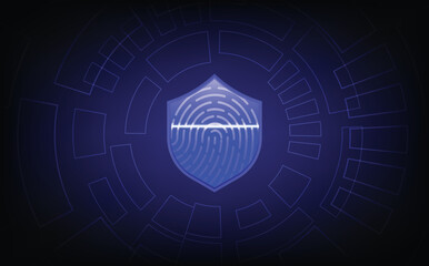 Futuristic digital lock system with fingerprint authentication, biometric security access, encryption firewall, confidential information protection concept for online privacy, identity verification.