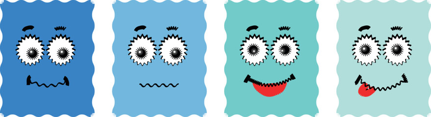 Ultimate Nostalgic Pop Art Sticker Pack: A Whimsical Collection of Cute Emojis, Retro Lettering Badges, and Playful Vintage Graphics on a Vibrant Blue Background