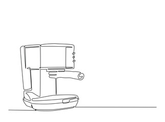 Modern coffee machine in single outline illustration. Continuous line art drawing of coffee machine for coffee shop.