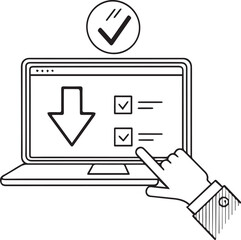 Online Download Confirmation Line Icon with Laptop Vector Illustration and Editable Stroke