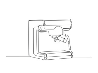 Modern coffee machine in single outline illustration. Continuous line art drawing of coffee machine for coffee shop.
