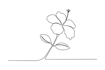 Hibiscus flower one line drawing in minimalist style isolated on white background vector illustration