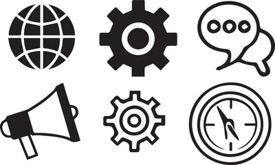 Business Communication and Settings Icon Set Vector Illustration with Editable Stroke