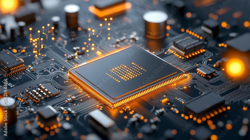 Poster innovative technology showcase digital circuit board high-tech environment close-up view future of c