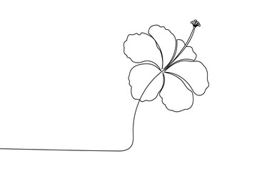 Hibiscus flower one line drawing in minimalist style isolated on white background vector illustration