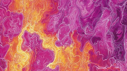 Vibrant abstract painting with flowing marbled textures and energetic pink purple orange swirls