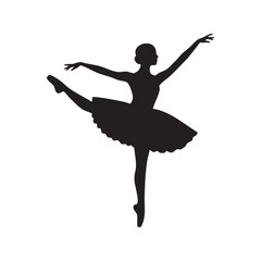 Elegant ballerina performing a graceful arabesque pose silhouette isolated on white background