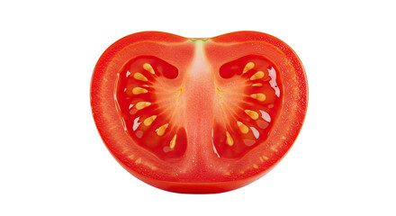 Freshly cut tomato half displaying juicy interior and vibrant red color