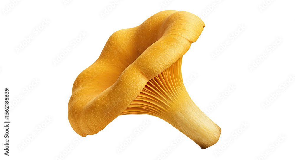Poster Golden chanterelle mushroom displaying its gills and smooth cap surface