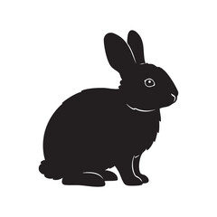 Fototapeta premium A black silhouette of a rabbit sitting and looking to the right isolated on white background silhouette