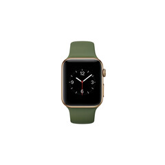Stylish smartwatch with a green strap and black display on a clean white background