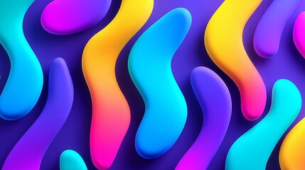 Vibrant, flowing shapes in various colors on a purple background, creating a dynamic visual effect.