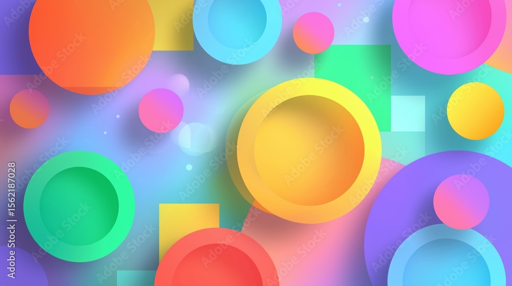 Poster vibrant abstract background featuring various colorful circles and shapes in a playful arrangement.