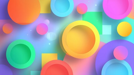 Vibrant abstract background featuring various colorful circles and shapes in a playful arrangement.