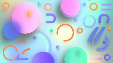 Vibrant composition of circles and lines in pastel colors, creating a modern abstract design.