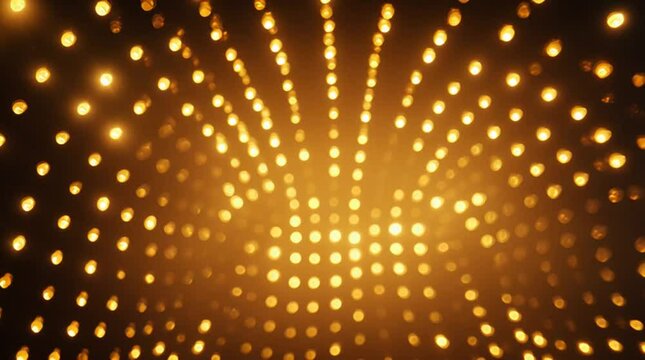 golden disco lights background. Disco party glowing animation. Flicker wall lights. Night club, music video, LED screen and projector, glamour and fashion event, jazz, pop, looping
