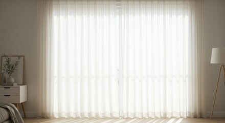 Fototapeta premium Sunlight Streaming Through Sheer Curtains in a Bright Room