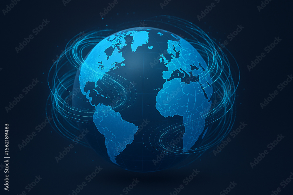 Poster global digital network interconnected world map visualization