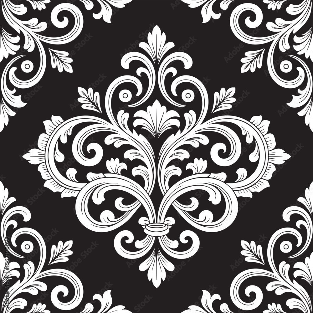 Aufkleber elegant damask pattern with intricate floral ornamentation and seamless repeat for sophisticated int