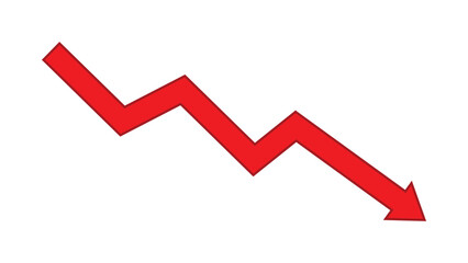 Down fall red arrow graph financial loss concept, Red arrow downward direction, stock market fall, Business loss. Vector illustration.