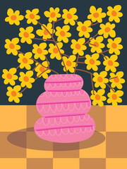 Aesthetic flowers on vase hand drawn vector illustration. Flowers and plants art print, cover, cards, poster and home decor design.