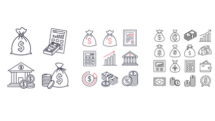 Finance Web Icon Set - Banking, Money, and Investment Symbols Collection