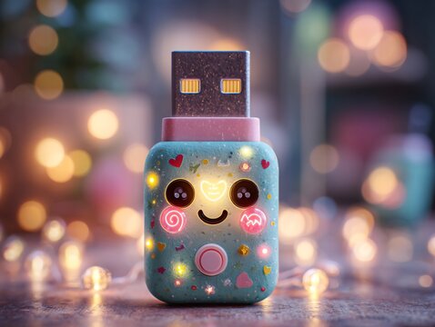 Adorable Cartoon USB Drive with Kawaii Face