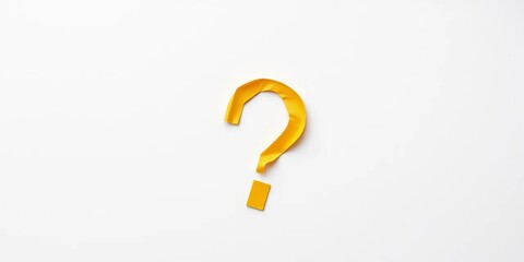 Minimalist yellow paper question mark formed from thin strips, isolated on white,  origami,  solving