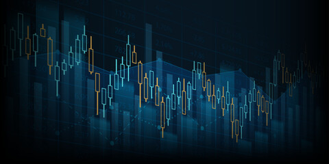 technology financial graph with uptrend line bar chart of stock market on blue color background