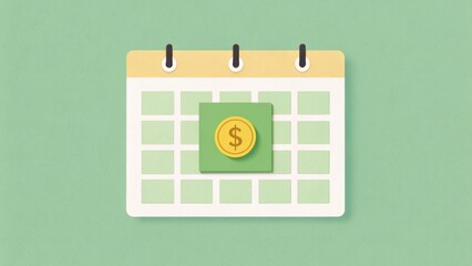 Overtime Pay - A minimalistic flat lay featuring a calendar sheet, sticky note symbol, and dollar coin icon in soft green and beige tones, ideal for HR newsletter visuals.