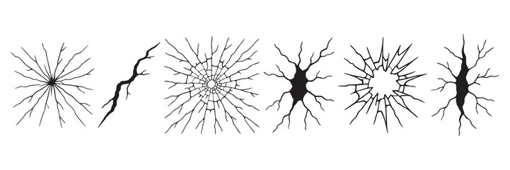 Obraz premium Set of Realistic Broken Glass and Crack Effects in Black on White Background