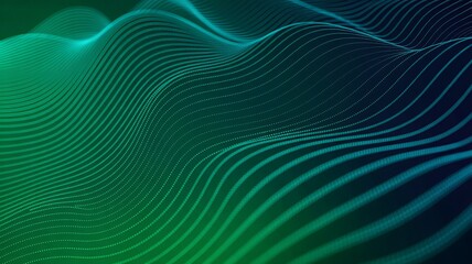 Obraz premium Abstract green and blue gradient background with wavy lines and small dots pattern