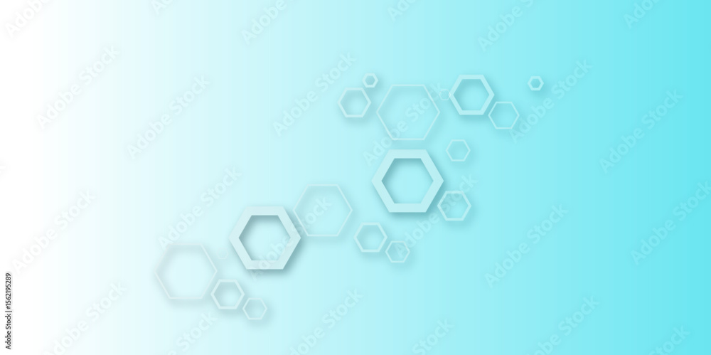 Poster abstract pastel hexagon pattern on white background with soft blue gradient. modern geometric design